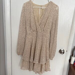 Japna Cream Long Sleeve Dress with Brown Dots